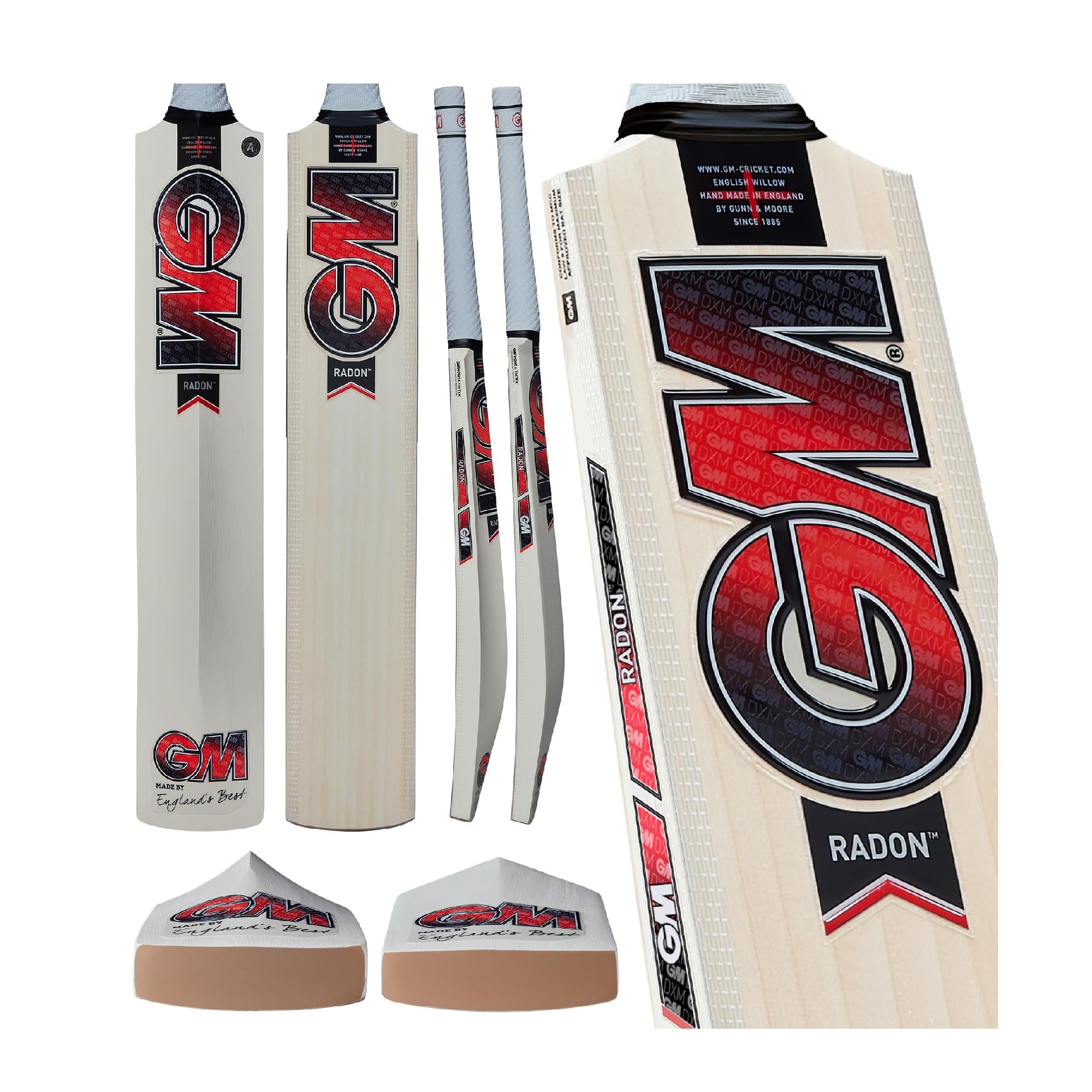 GM | Cricket Bat | Radon | Prime English Willow | DXM, ToeTek, Grained DuraCover | Full Size Short Handle Suitable for Players 175cm / 5' 9" & over | Gunn & Moore