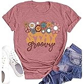 Stay Groovy Shirt for Womens Floral Graphic Retro Shirts Hippie 70s Tee Summer Tee Tops