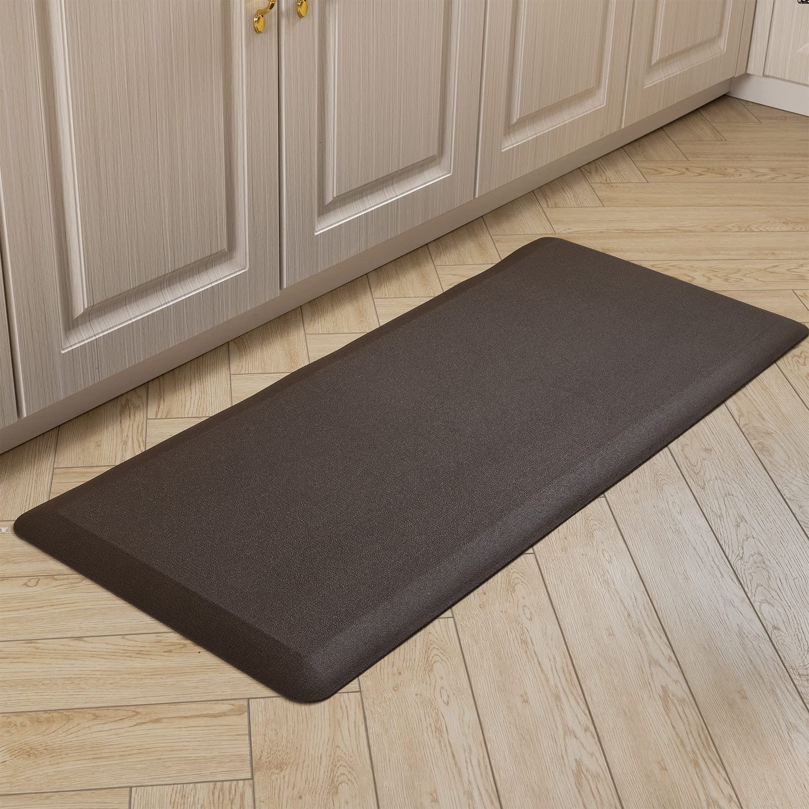 Carvapet Anti Fatigue Kitchen Mat 20MM Thick Cushioned Kitchen Standing Mats Floor Mats PVC Waterproof Runner Rug for Standing Desk, Kitchen, Office(Brown,44x99x2cm)