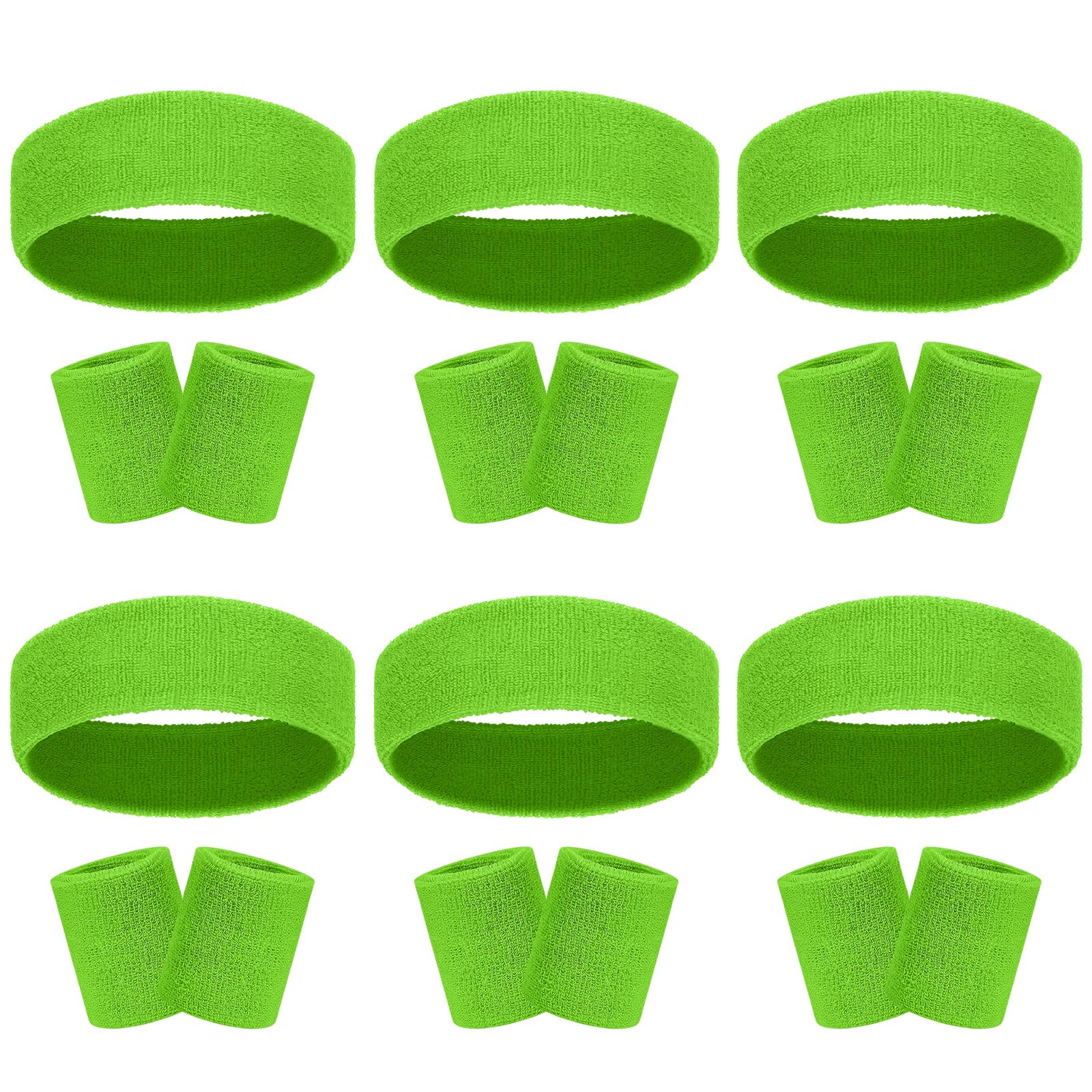 18 Pcs Sweatbands Headband Wristband Set Colorful Striped Terry Cloth Sports Athletic Gym 80s Sweat Headbands Wrist Bands (Green) One Size