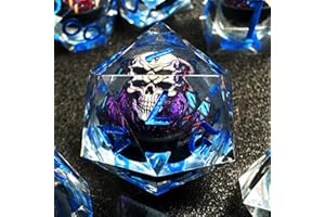 HAOMEJA Skull D&D Monster Resin Dice Set DND Skeleton 7 PCS Sharp Edges Dice with Gift Dragon Eye Bag Apply to Dungeons and Dragons Role Playing Game Gift (Skull B & Transparent)