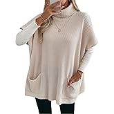 SISKIN Sweater Vest Women 2025, Turtleneck Oversized Loose Short Sleeve Apricot Knit Casual Sweater with Pockets