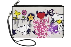 Buckle-Down Peanuts Wallet, Zip Clutch, Peanuts Snoopy and Woodstock Graffiti Collage Multi Color, Canvas