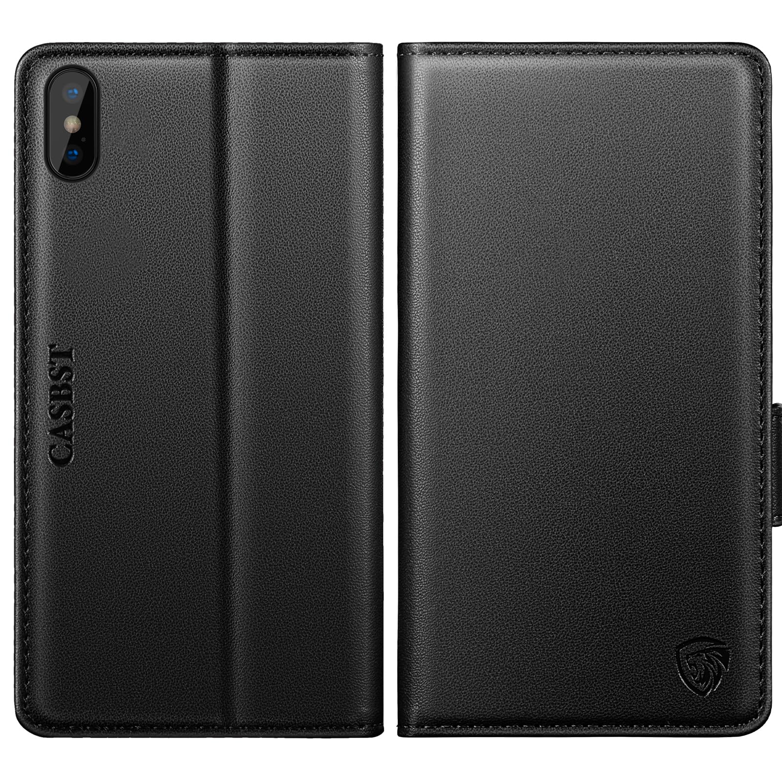 CASBST for iPhone X, iPhone XS Case, Kickstand Flip Leather Wallet Book Case with Card Slots Shockproof Magnetic Closure Protective Phone Case Cover Compatible with iPhone X/XS - Black