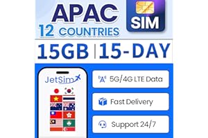 Pacific-Asia SIM Card, 15GB High-Speed 4G/5G Data in 12 Countries (Japan, South Korea, Vietnam & More), Easy to Use, 3-in-1 S