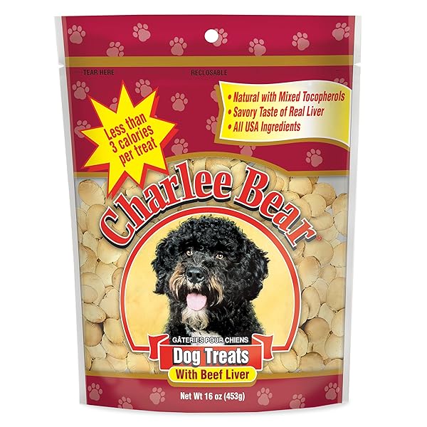 CHARLEE BEAR ORIGINAL CRUNCH DOG TREATS, BEEF LIVER, 16 OUNCE RESEALABLE BAG, LOW CALORIE TRAINING TREATS FOR DOGS, LIMITED INGREDIENT, HEALTHY, CRUNCHY DOG SNACKS, MADE IN USA
