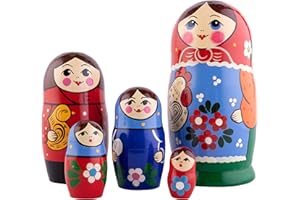 Heka Naturals Kurochka Nesting Dolls | All Natural Wooden Matryoshka Doll Set of 5 (7 Inch) - Traditional Babushka Home Decor, Wooden Stacking Dolls, Vintage Handmade Shape