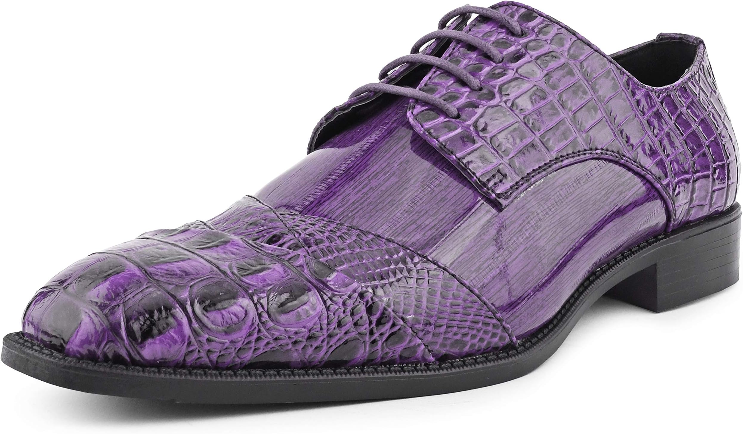Bolano Bandit Men's Oxford Dress Shoes - Croc Folded Cap Toe Formal Dress Shoes for Men with Alligator Print and EEL Skin Trim - Designer Formal Shoes with Lace Tie