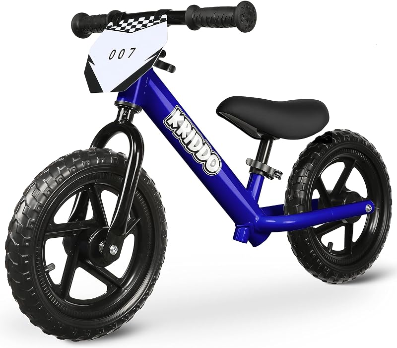 KRIDDO Toddler Balance Bike 12 Inch Blue for 18 Months to 5 Years
