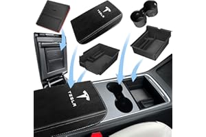 XINTUO (5 Pack 3PC Upgraded Center Console Organizer Tray Compatible for 2023 2022 2021 Tesla Model 3 Model Y Accessories Armrest Hidden Drawer Storage Box 1PC Cup Holder 1PC Armrest Cover Black