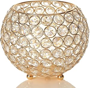 VINCIGANT Gold Crystal Bowl Candle Holder for Coffee Table Mantle Decor,Living Room or Dining Table Decorative Vases Centerpiece