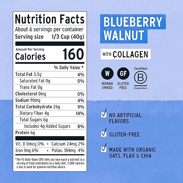 PURELY ELIZABETH, OAT BLUEBERRY WALNUT COLLAGEN POUCH, 8 OUNCE