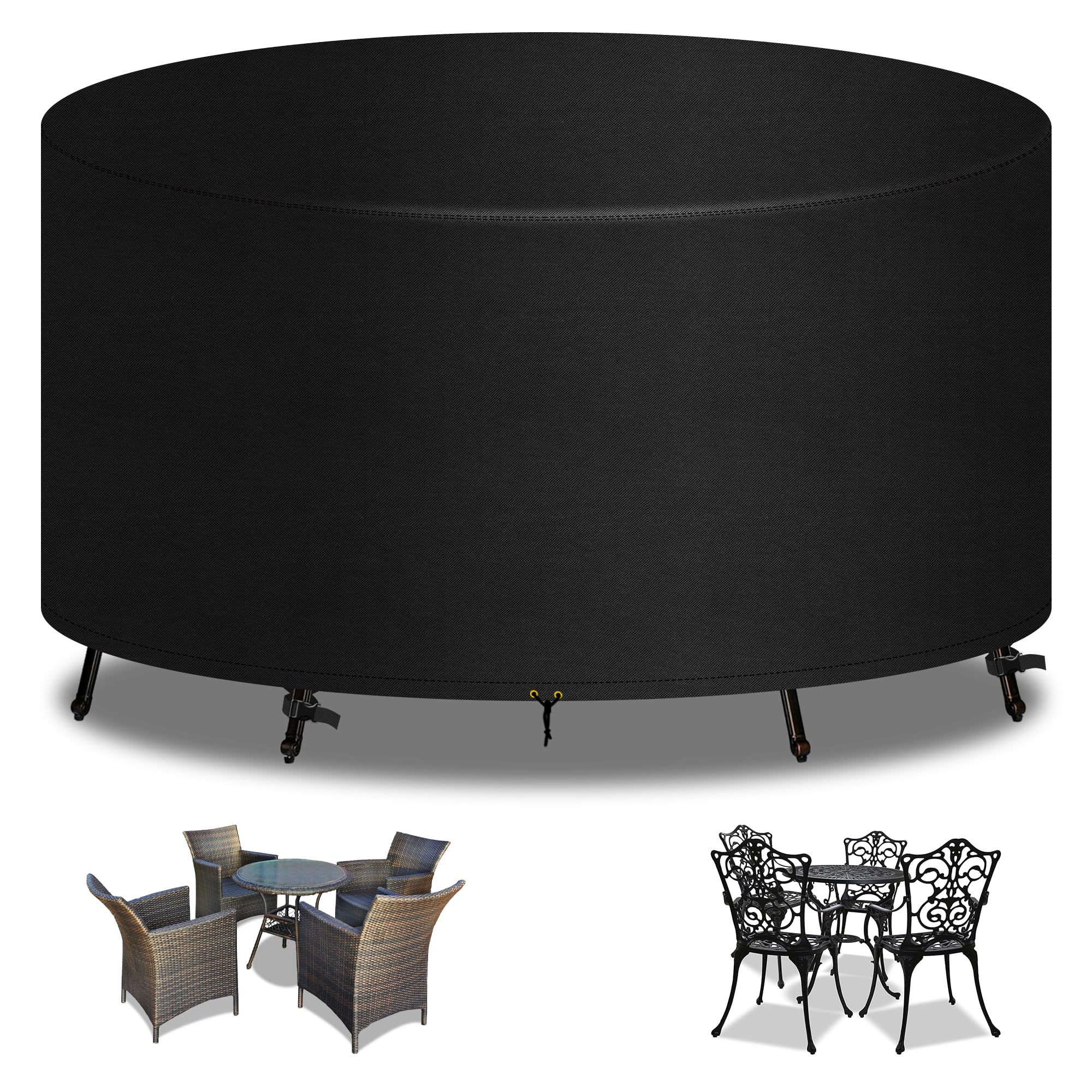 RICHIE Garden Furniture Covers Waterproof Garden Outdoor Table Cover Ø130x71cm, Heavy Duty 600D Oxford PU Coating for Furniture Sets Patio Table Cover Black