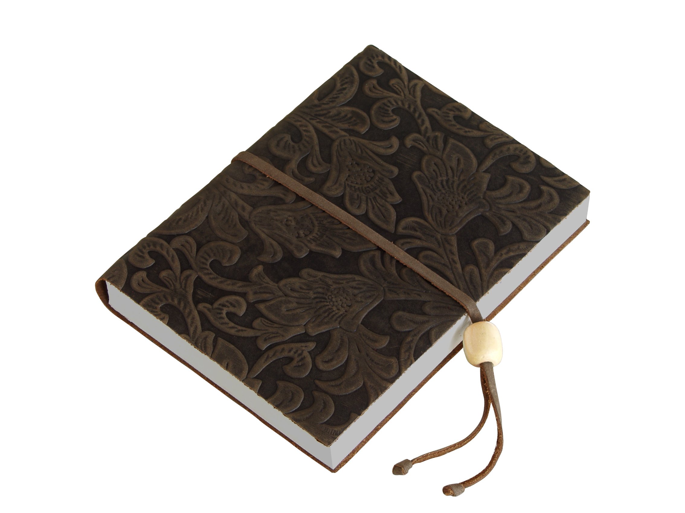 Amarcord Embossed Greased Leather with Wooden Bead Closure - Flowers - Testa di Moro