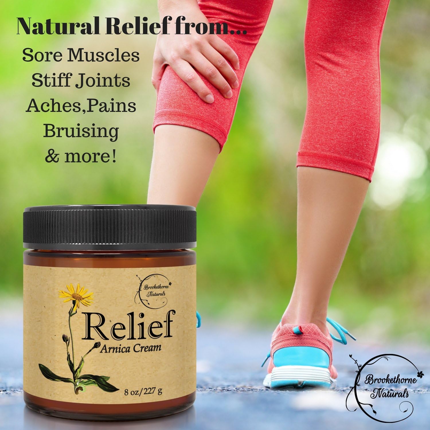 Relief Arnica Cream – Enriched with Lemongrass, Eucalyptus & Rosemary Essential Oils – All Natural Massage Lotion for Sore Muscles & Stiffness. Perfect for Massage Therapy by Brookethorne Naturals: Health & Personal Care