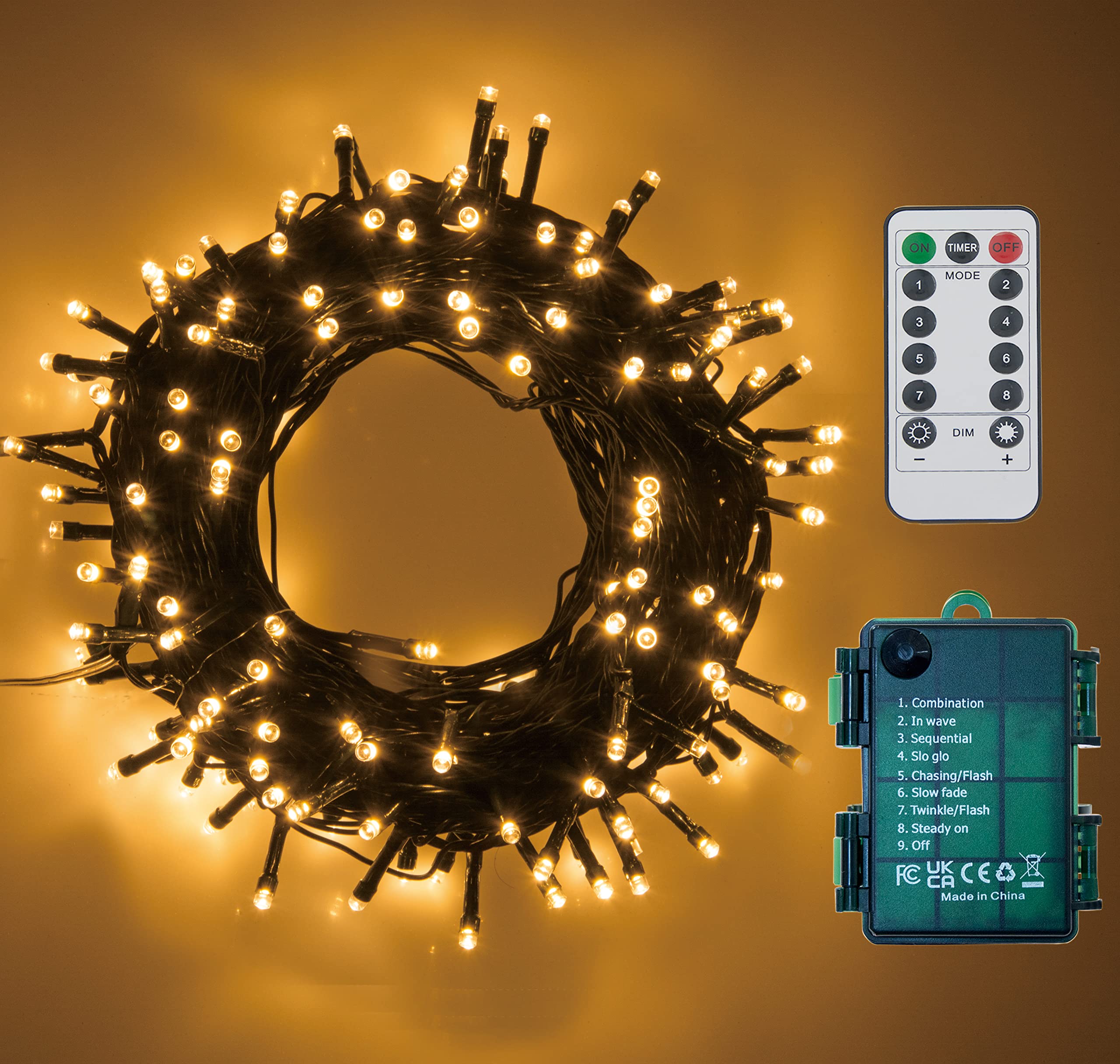 Photo 1 of 200 LEDs Battery Operated Christmas Lights On Dark Green Cable, Waterproof Indoor/Outdoor String Fairy Lights with Remote Control for Xmas Tree, Garden, Party