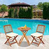TANGZON Wooden Folding Bistro Set with Cushions, Acacia Garden Furniture view 8