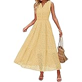ZESICA Women's 2026 Summer Sleeveless Maxi Dress Casual V Neck Hollow Out Eyelet A Line Flowy Party Long Dresses