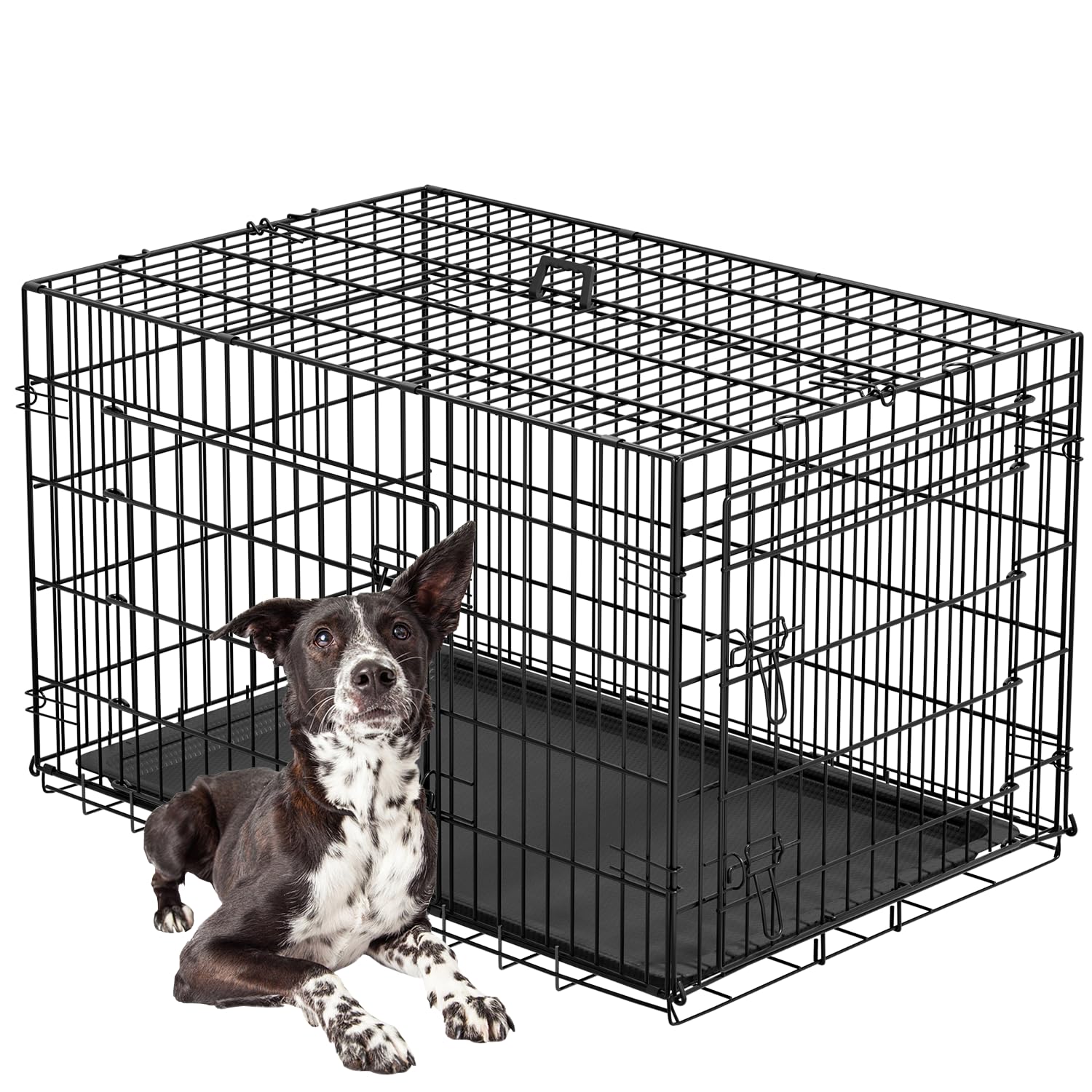 FDW Large Dog Crate 42inch Dog Cage Foldable Metal Kennel with Leakproof Tray Foldable Design Indoor Outdoor Use for Large Dogs,Black Image