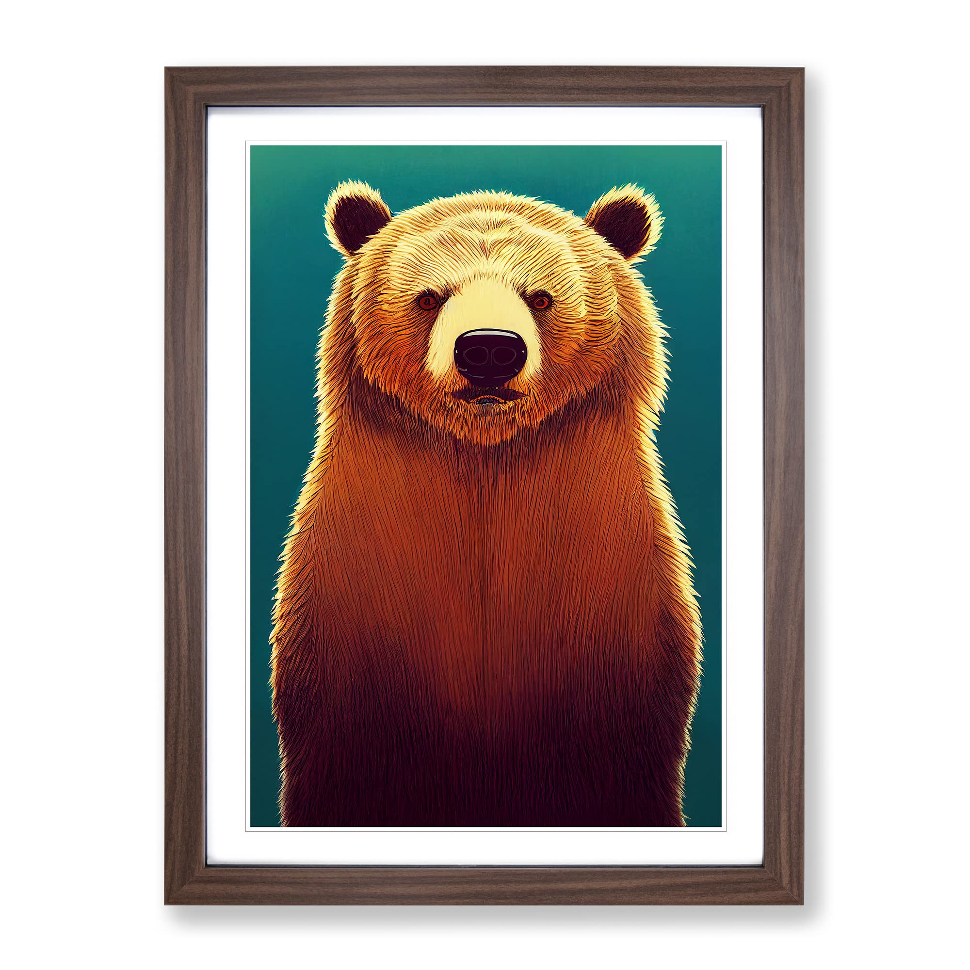 Young Bear Framed Print | A4 Walnut Framed Wall Art | Ready to Hang | Modern Animal Picture | Living Room Bedroom Lounge Office