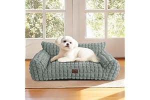blunique Cute Small Dog Couch Bed – Supportive & Fluffy Pet Sofa with Faux Rabbit Fur Washable Cover in 3D Diamond Pattern, 30" Grey