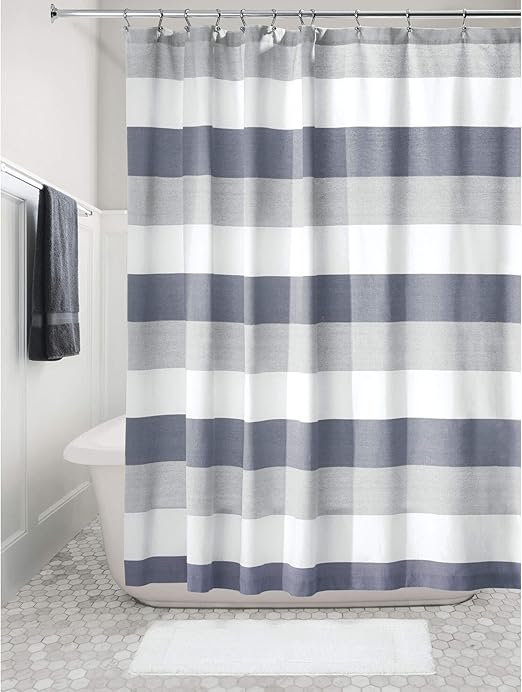 Idesign Fabric Bathroom Shower Curtain Navy Gray And White X 72 Inches Amazon Co Uk Kitchen Home