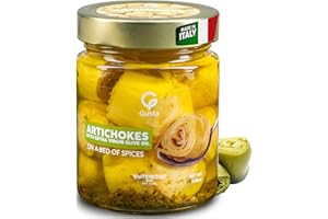 Gusta Artichokes in Olive Oil on a Bed of Spices - Made in Italy - Organic Artichokes Glass Jar with Extra Virgin Olive Oil - Non-GMO, All Natural - Perfect Snack - 9.88oz Glass Jar