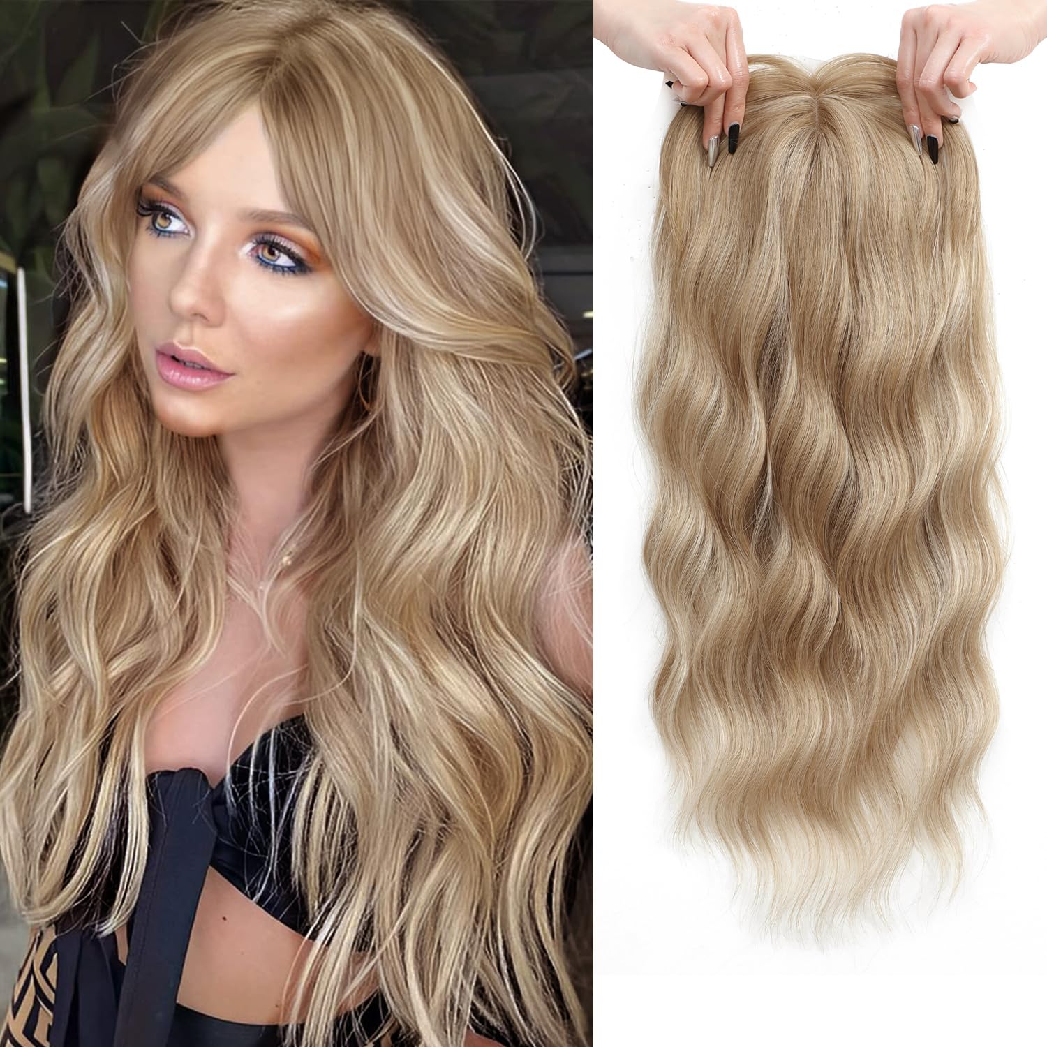 Photo 1 of PANEWAY Hair Toppers For Women 20inch Long Wavy Curly Hair Topper Honey Blonde With Highlights Clip In Synthetic Wiglets Hair Pieces For Women