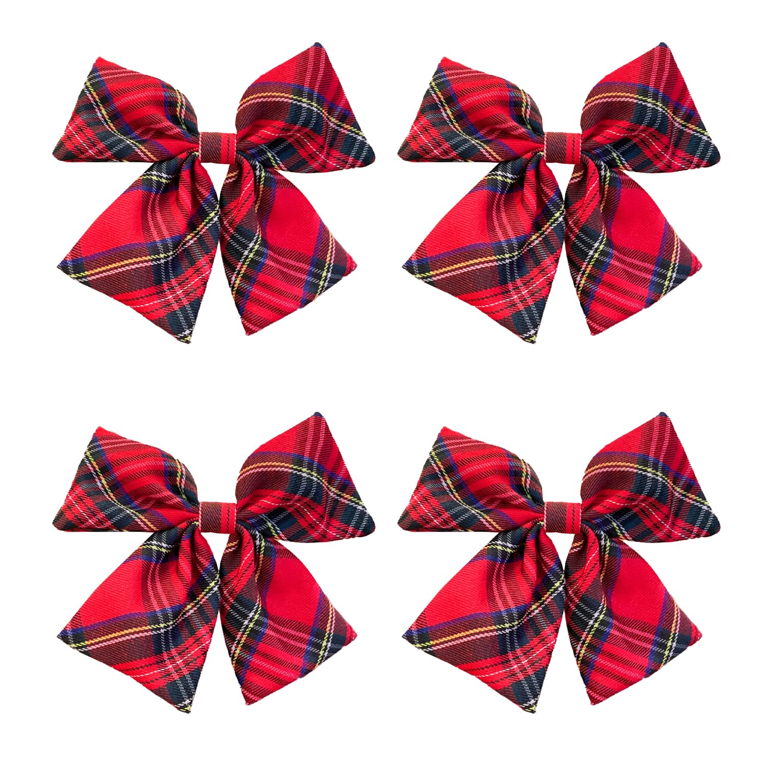 XNHIU 4pcs Tartan Bow Knot Hair Clips Festive Hairpins Red Plaid Ribbon Hair Clips Hair Bows Barrettes for Women Ponytail Holder Hair Accessories