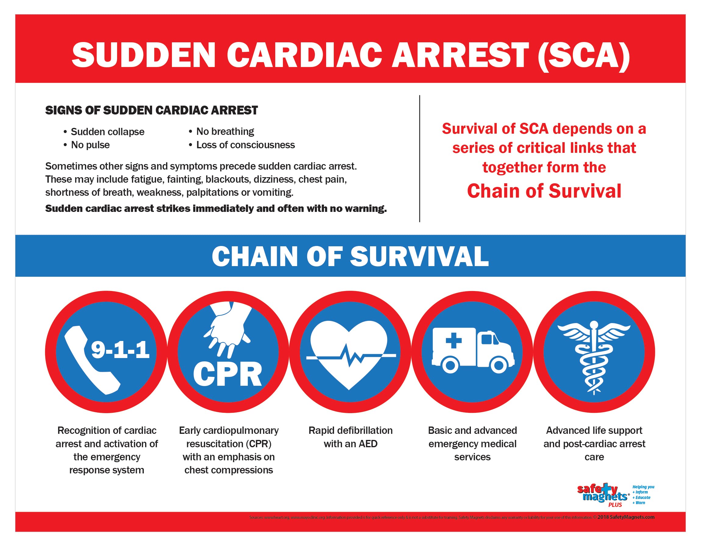 Sudden Cardiac Arrest/Chain of Survival Poster - Survival Chain Chart - First Aid Poster for Workplace - Office Safety Supplies - Laminated, 17 x 22 in. (1 Pack)