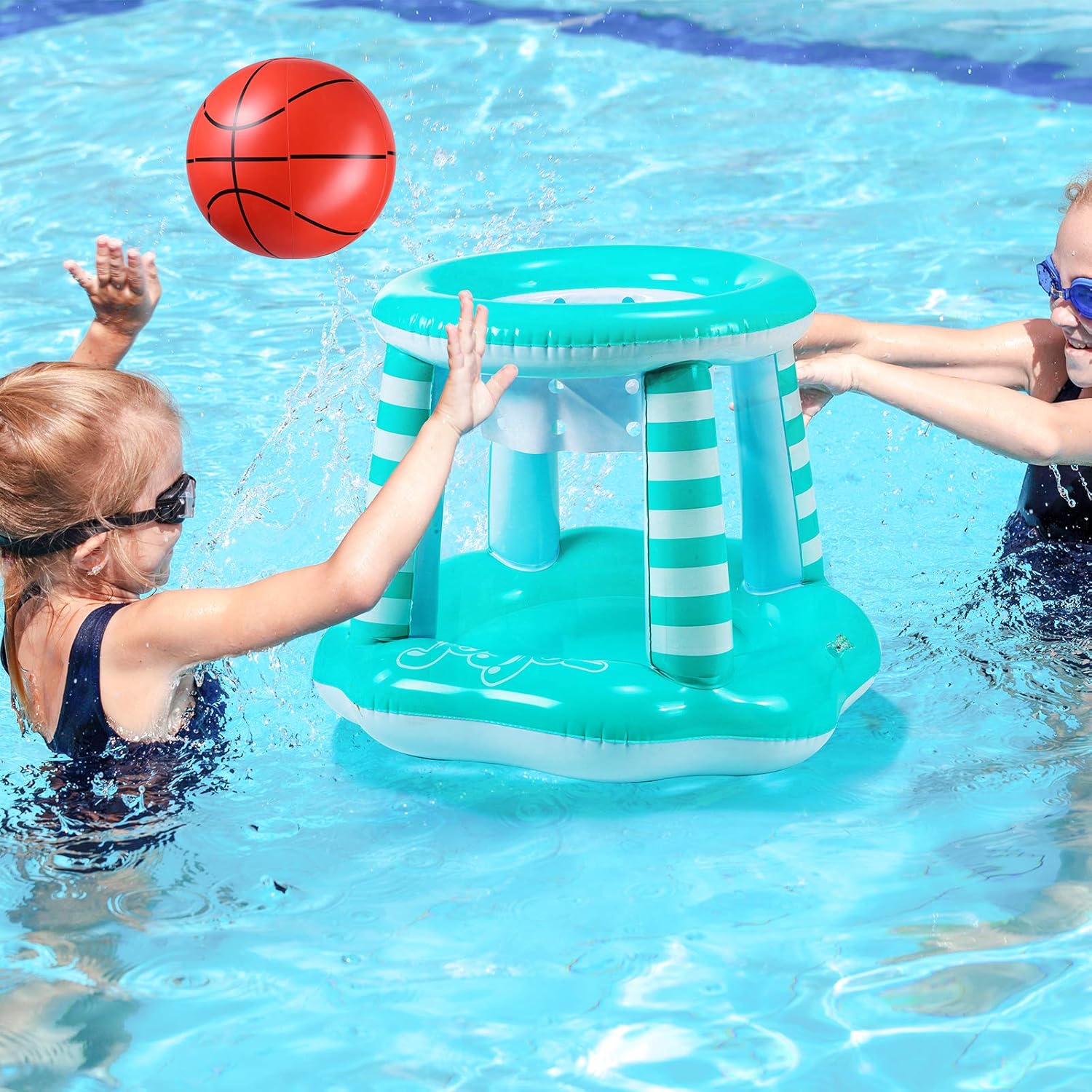 Joyjoz Inflatable Pool Float Set, Pool Volleyball Set Include Volleyball Rack, Volleyball, Basketball Hoop and Ball, Floating Swimming Pool Toy Pool Games Pool Accessories for Kids and Adults: Sports & Outdoors