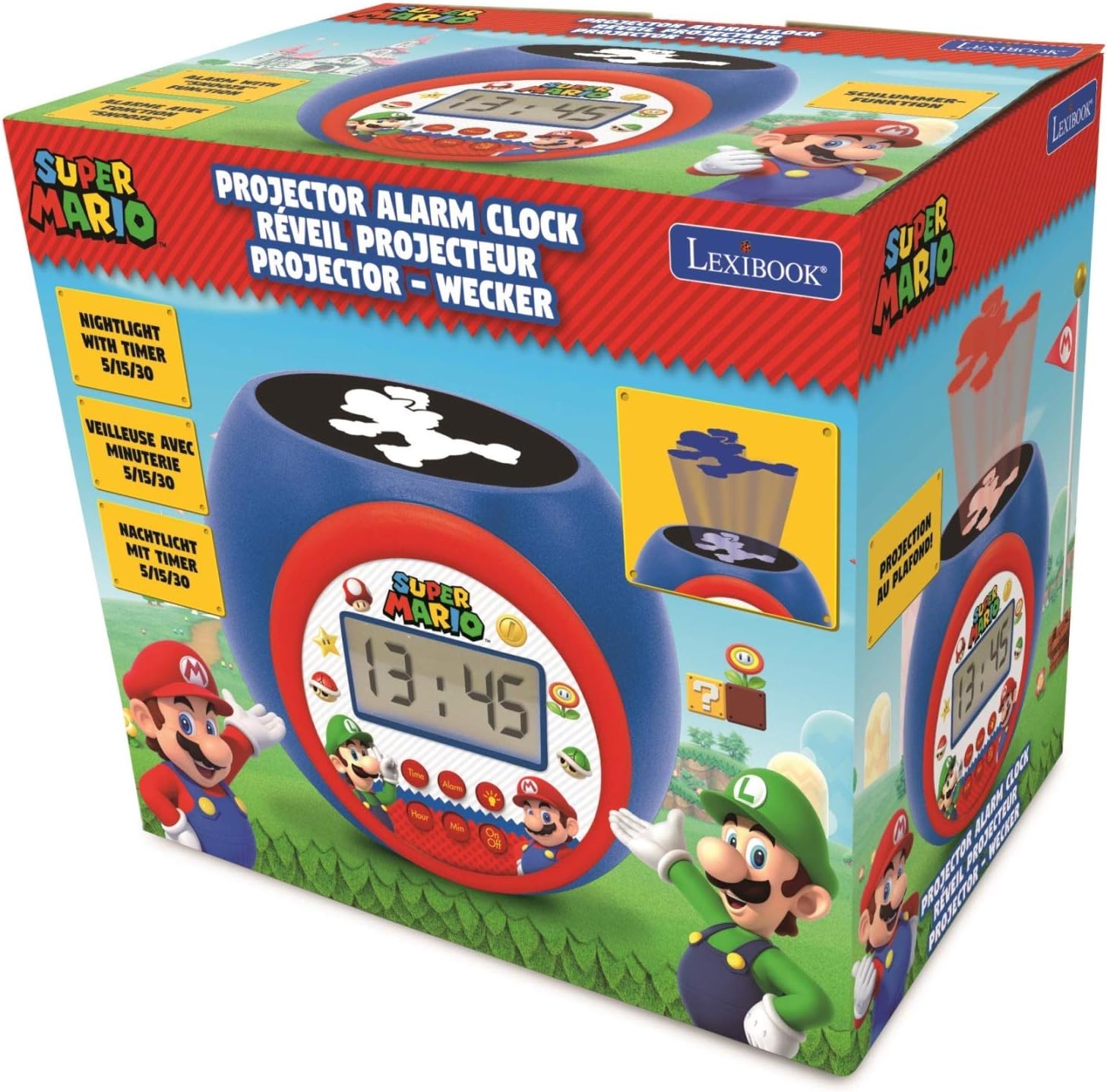 LEXIBOOK, Nintendo Super Mario Projector alarm clock with snooze function and alarm function, Night light with timer - Image 5