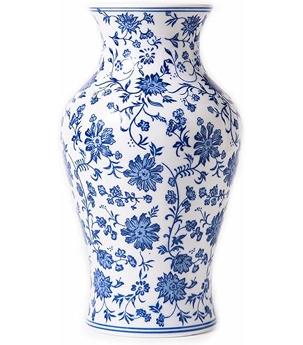 Amazon.com: XUZOU 青花瓷花瓶中國古董陶瓷花瓶手繪瓷裝飾罐東方花瓶