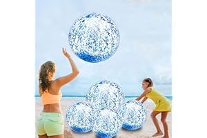 TURNMEON 5 Pack Beach Ball Jumbo Pool Toys Balls Giant Confettis Glitters Inflatable Clear Beach Ball Swimming Pool Water Beach Toys Outdoor Summer Party Favors for Kids Adults (Blue)