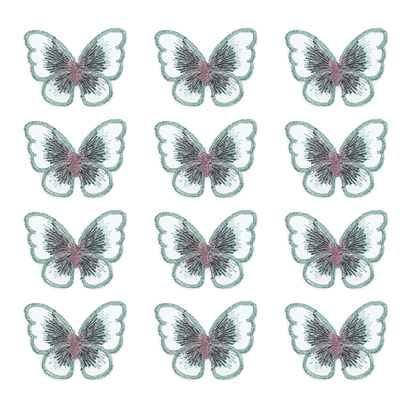 PATIKIL Butterfly Lace Applique, 12pcs Butterfly Patches Lace Fabric Butterfly Applique Patches Embroidery Trim for Clothes Dresses Wedding Craft, L, Green