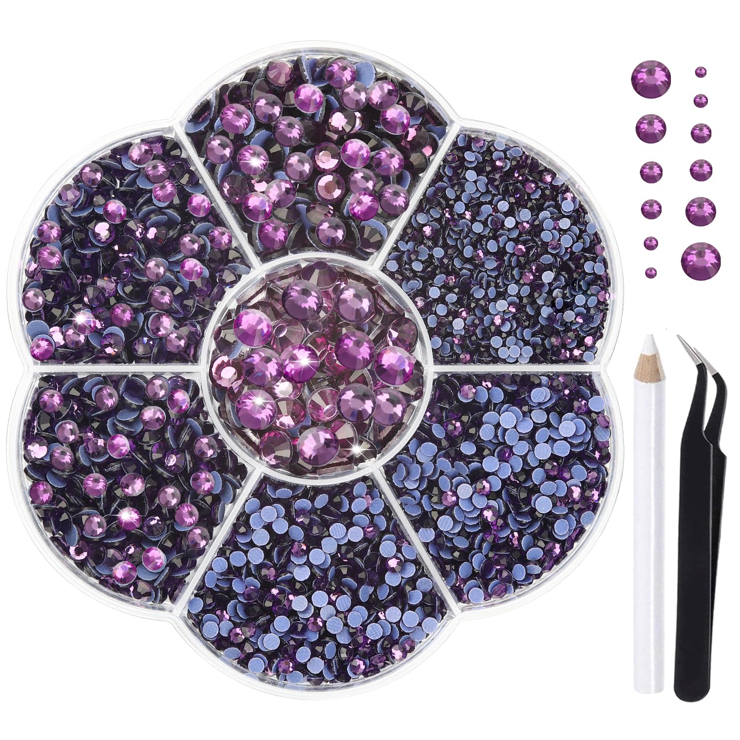 Liliume 5000pcs Hotfix Rhineston 6 Sizes 2mm 3mm 4mm 4.8mm Rhinestones for Craft Shoes and DIY Crafts(Purple)