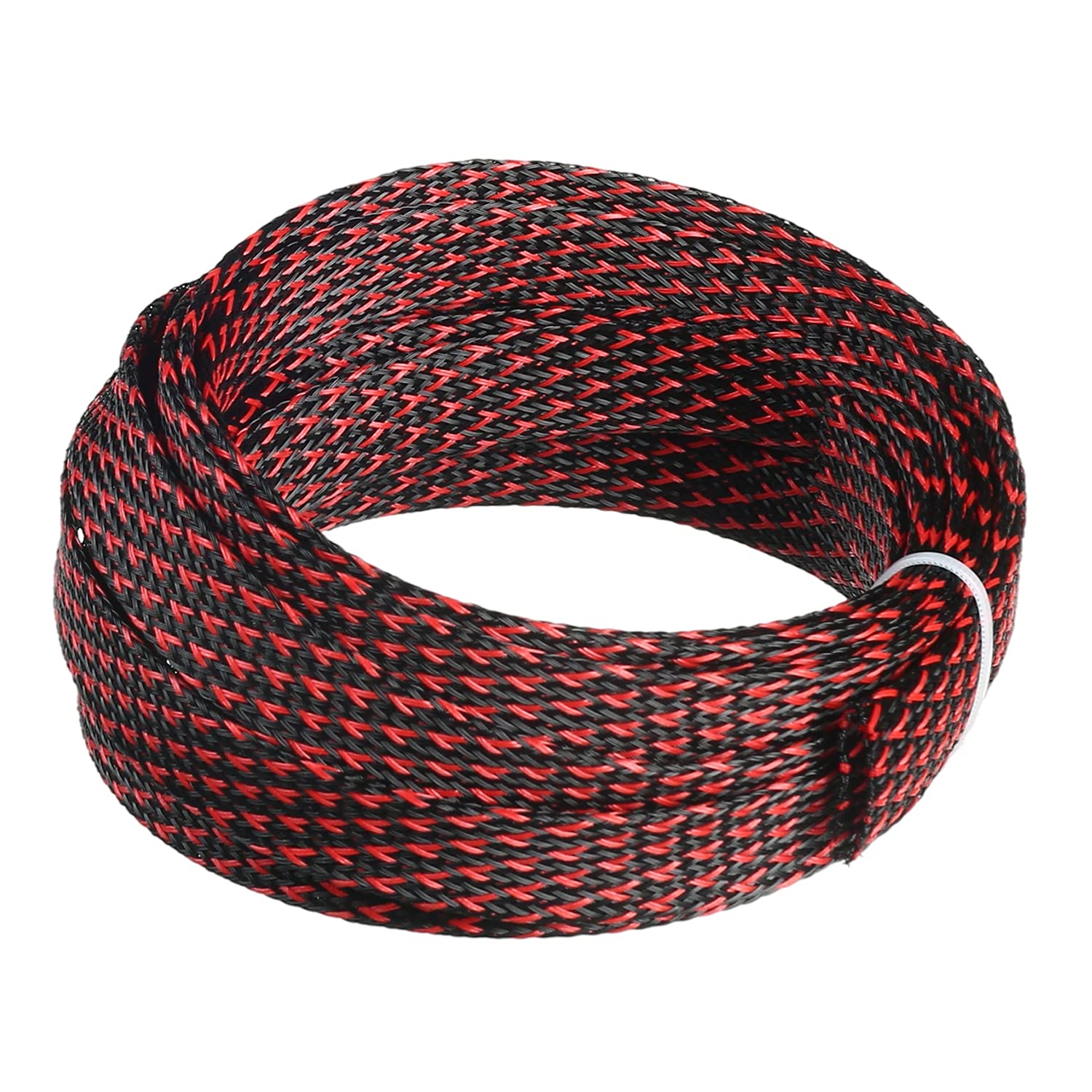 Othmro 1Pc Cable Management Sleeve, Braided Cable Tidy Black and Red, 5m Cable Organizers Cable Protector Wire Tidy for TV/PC USB Cable, 18mm Width