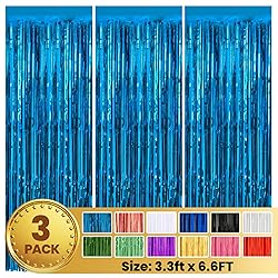 PABUES 3 Pack 3.3 x 6.6 FT Dark Blue Foil Fringe