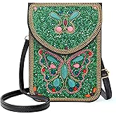Ayuoejik Small Beaded Crossbody Bag for Women, Boho Cell Phone Shoulder Purse Wallet with Handcrafted Colorful Beads