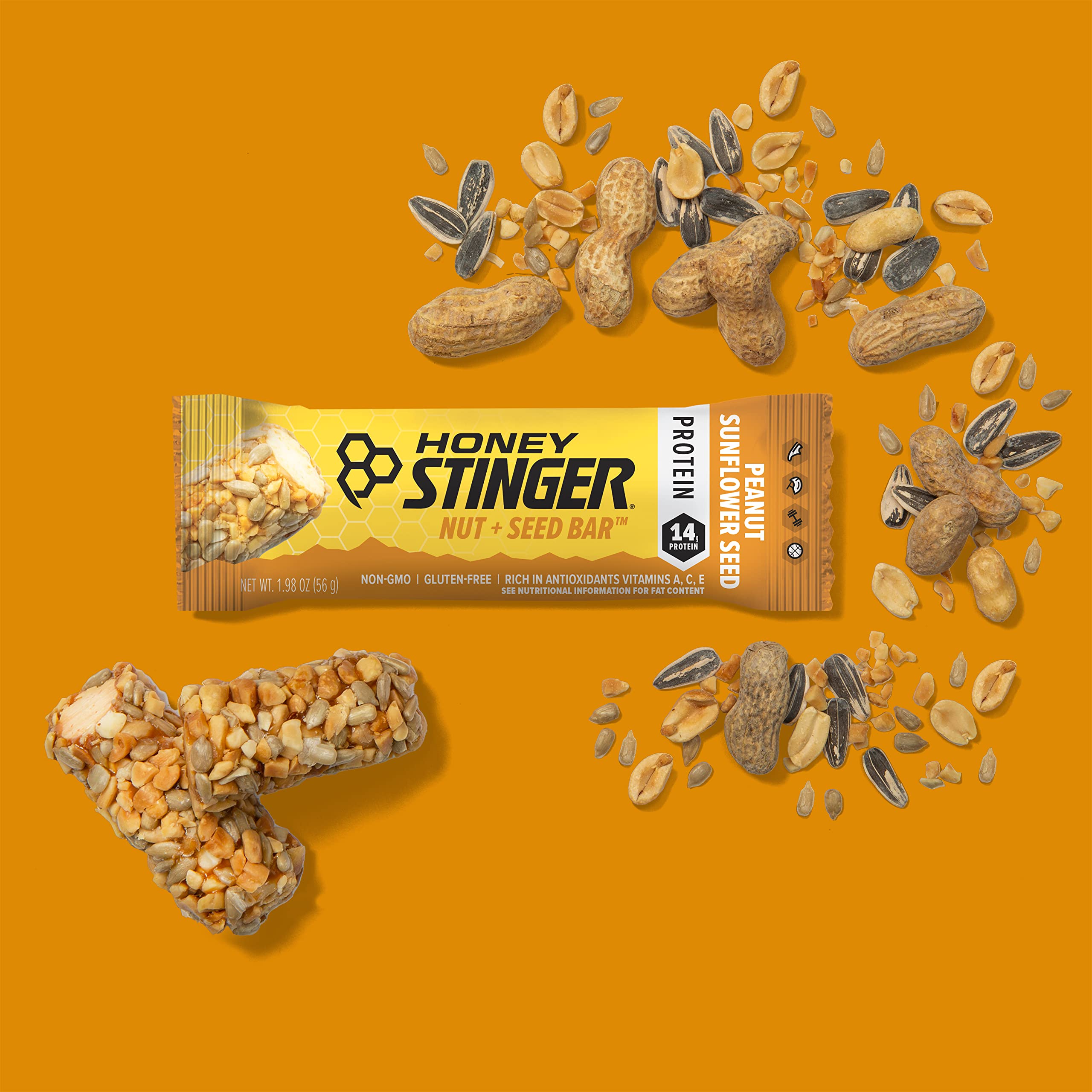 Honey Stinger Nut + Seed Bar, Peanut Sunflower Seed, Protein Packed Food for Exercise, Endurance, Performance and Recovery, Sports Nutrition Snack Bar for Home & Gym, Post Workout, Box of 12