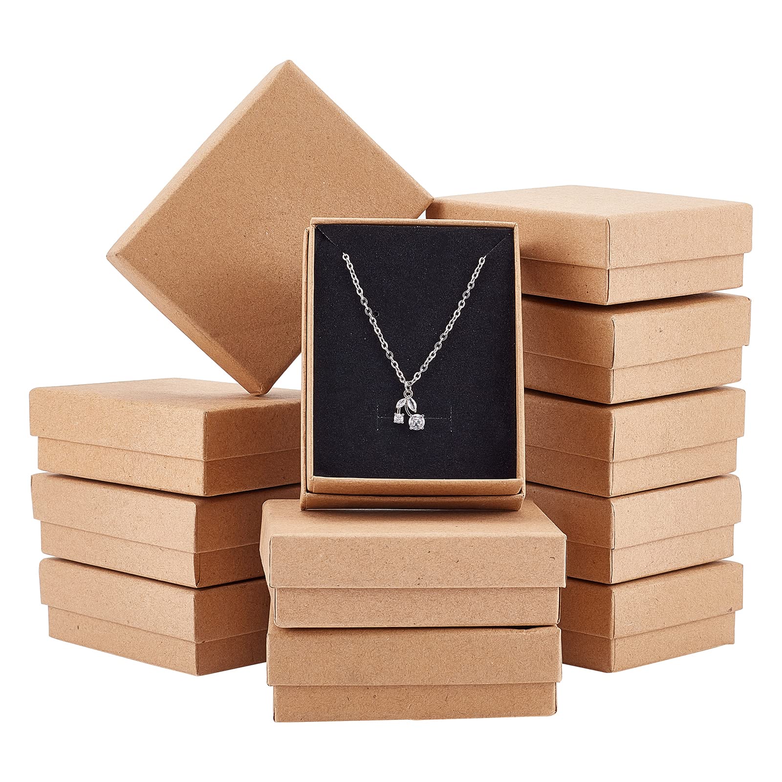NBEADS 12 Pcs Cardboard Jewelry Set Box, Kraft Gift Box Packaging with Lid for Ring, Necklace, Rectangle, Tan, 9x7x3cm