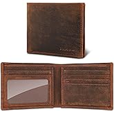 BOTANNER Genuine Leather Bifold Mens Wallet RFID Blocking 5 Credit Card Slots 1 ID Window 2 Sections for Bills 2 Additional Slots | Brown