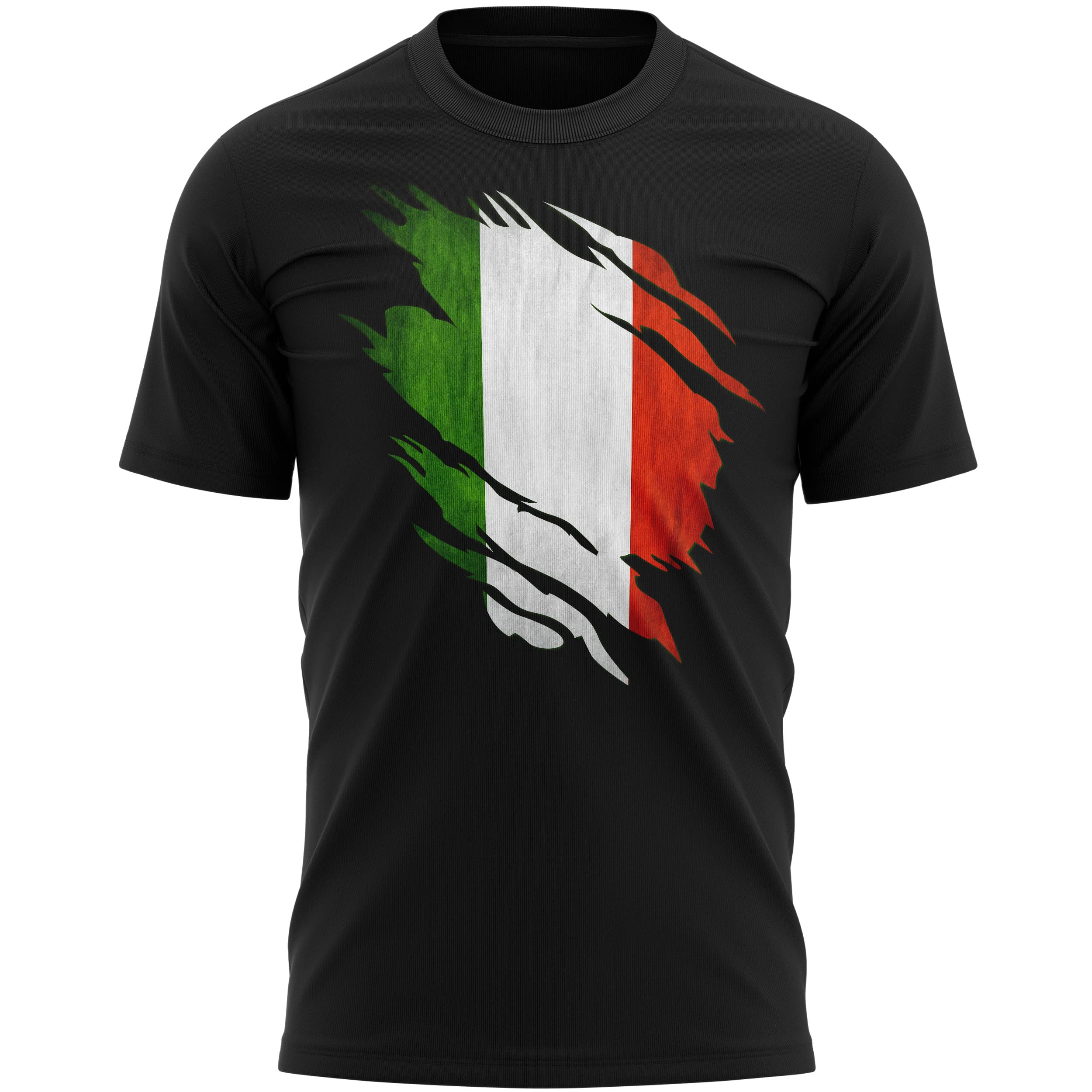 Italy Torn Mens T Shirt, Italy Rugby Gifts, Italia Flag Torn, Italian Gift, Italian Rugby Shirt, GLI Azzurri Present for Him or Her, XXL, Black