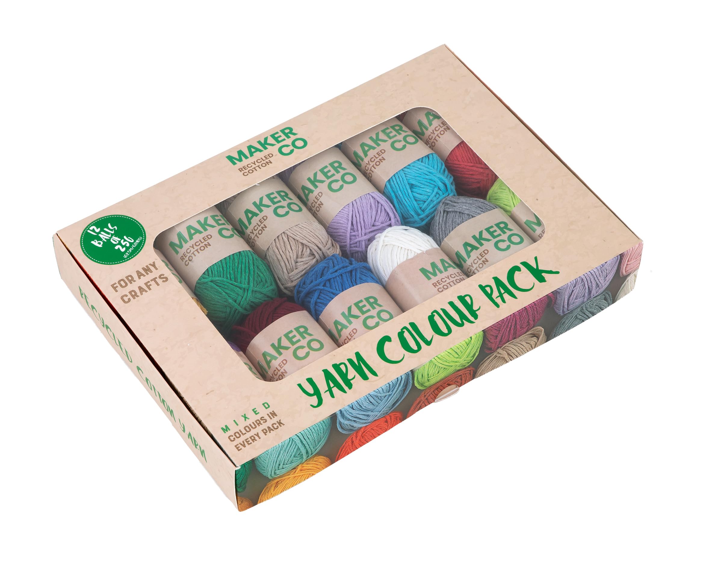 MakerCo - Recycled Cotton Yarn - 12 Pack Box 25g Each Colour