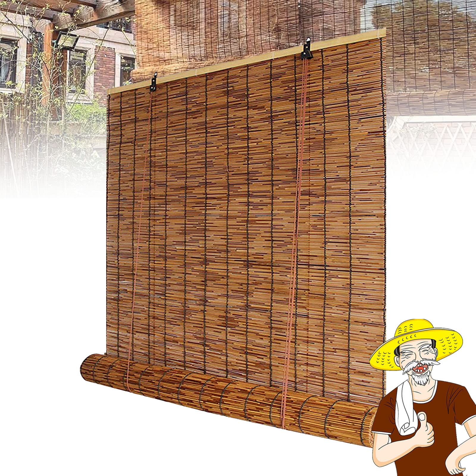 Photo 1 of **reference imaGE  Retro Reed Bamboo Roll Up Blinds - Outdoor/Indoor Patio Porch Privacy Shades, Brown, 4563in (WH)