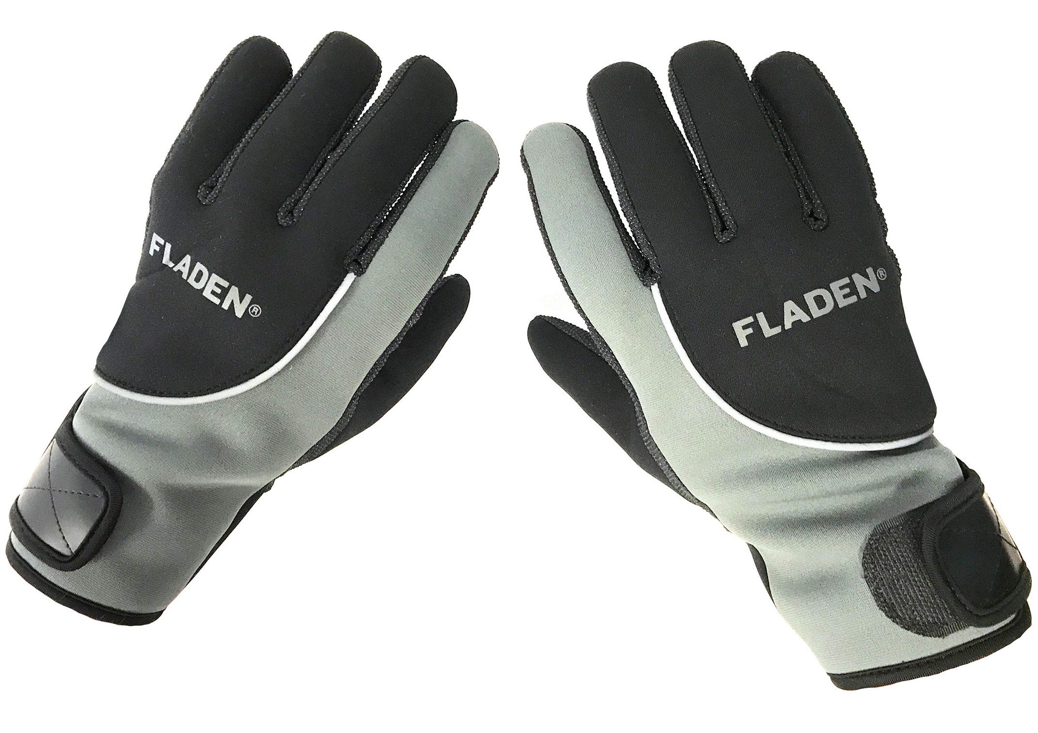 FLADEN Fishing - Full Fingered Black & Grey Neoprene Gloves Thinsulate Fleece lined and Secure Wrist Band Hook and Loop Fasteners - For Fishing and Working in Cold Damp Wet Conditions (M - Medium)