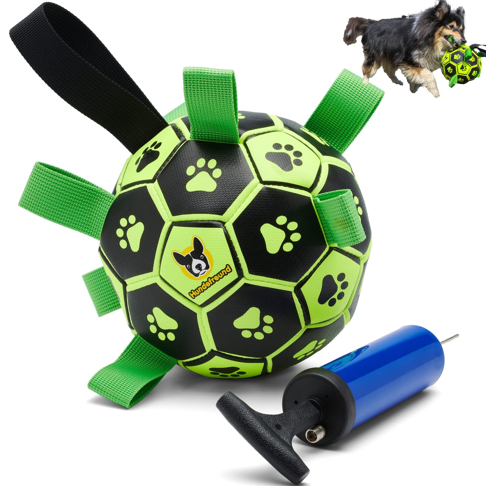 Hundefreund Luminous Dog Football with Grab Handles, Dog Toy Football for Dogs with Pump, Interactive Dog Ball (15 cm) for Indoor, Outdoor and Water
