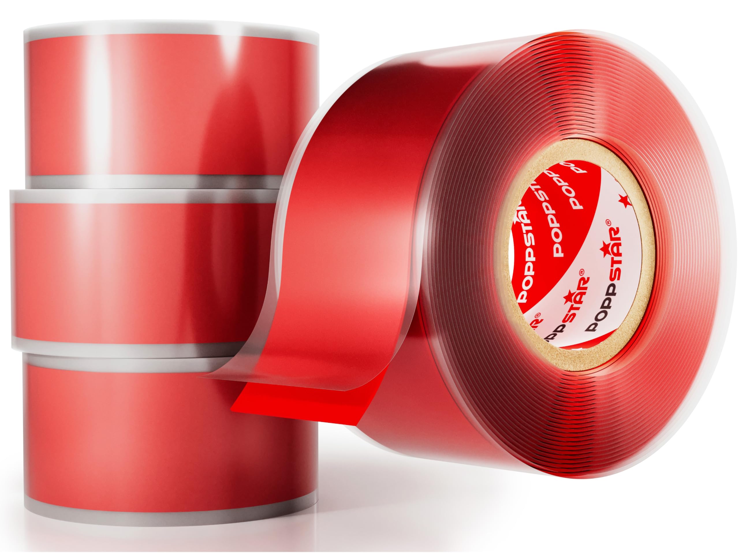POPPSTAR Self-Fusing Silicone Band, Silicone Tape, 3m x 25mm, Sealing & Insulating Strip (water-tight, air-tight), red, 4 Rolls