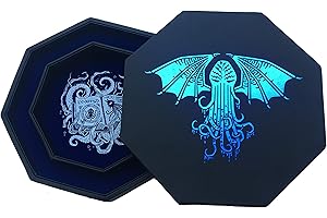 Fantasydice - Cthulhu Tome - Blue Dice Tray with Lid – 9" Octagon with Dice Staging Area – Holds 5 Dice Sets for D&D, Call of Cthulhu, Shadowrun, and All Tabletop RPGs