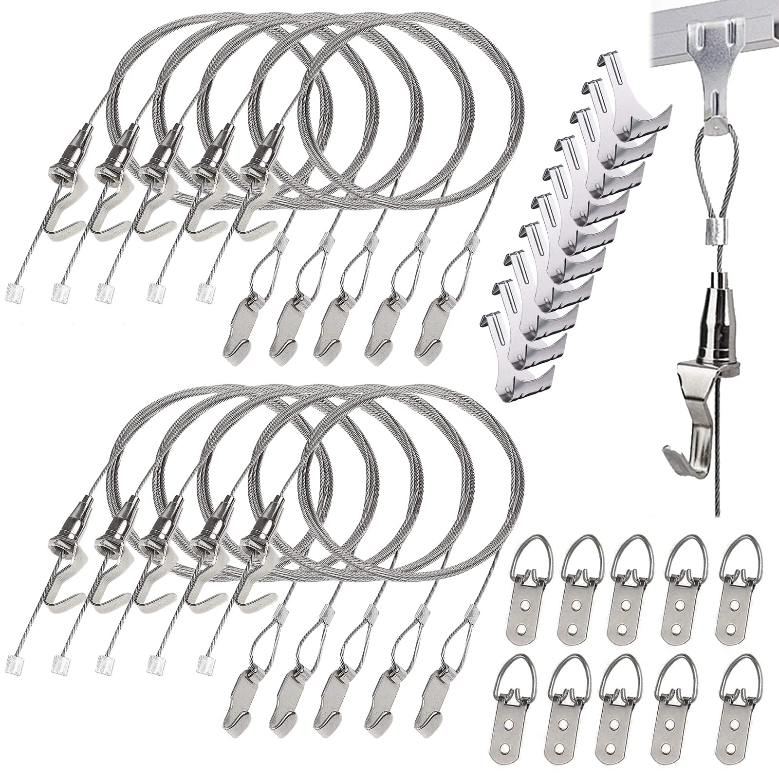 Mua 10 Pack Picture Rail Hooks and Wire Picture Rail Hanging System, Silver Molding Hooks for